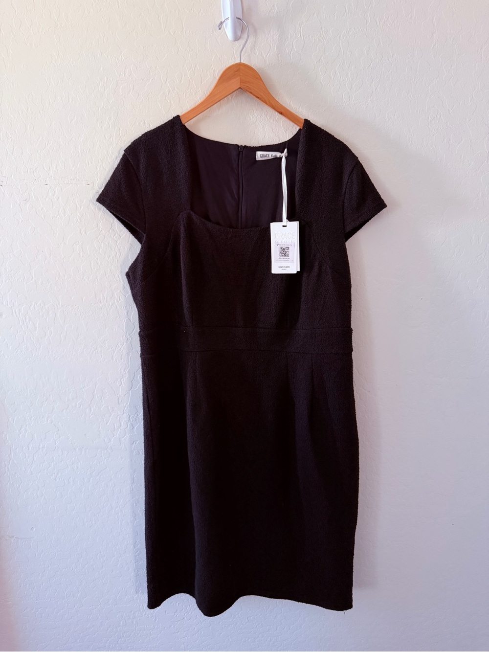 Grace Karin Black Bouclé Sheath Dress NWT Size 2XL Square Neck‎ Career Cocktail